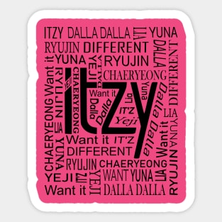 ITZY NAMES AND MUSIC COLLAGE BLACK Sticker